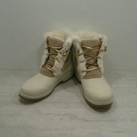 Sperry Maritime Waterproof Cream Tan Faux Fur Suede Snow Winter Boot Size 9M - Picture 1 of 16